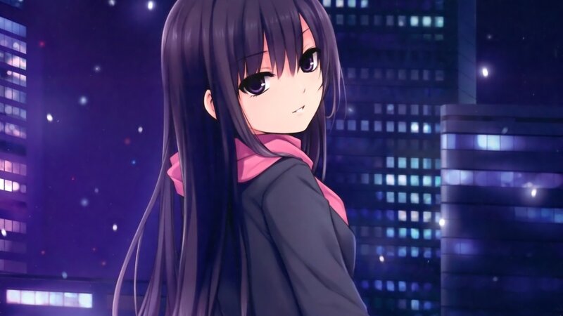 Anime Girl in City — Purple, Calm