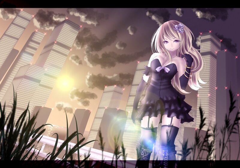 Anime Girl in City — Purple, Dramatic