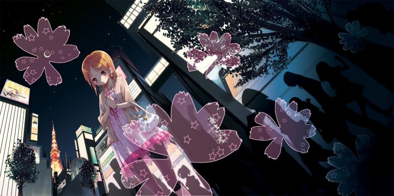 Anime Girl in City — Purple, Dreamy, Night