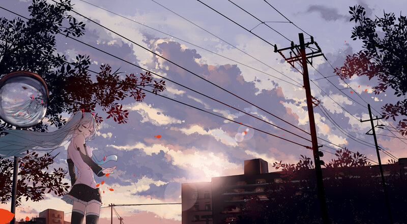 Anime Girl in City — Purple, Serene