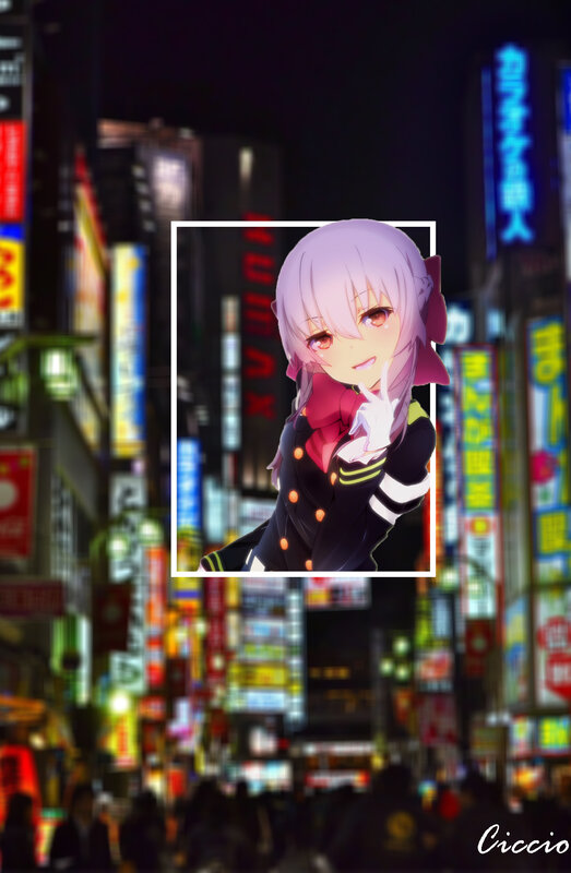 Anime Girl in City — Purple, Vibrant