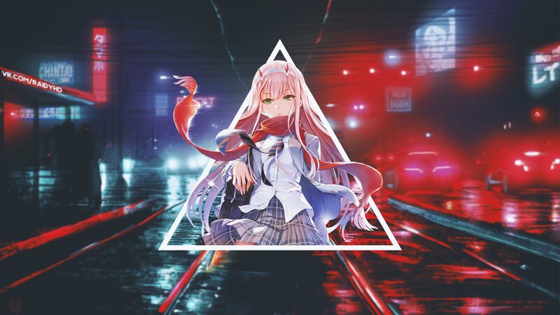 Anime Girl in City — Red, Dramatic, Night