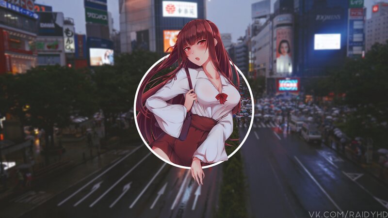 Anime Girl in City — Red, Urban, Night
