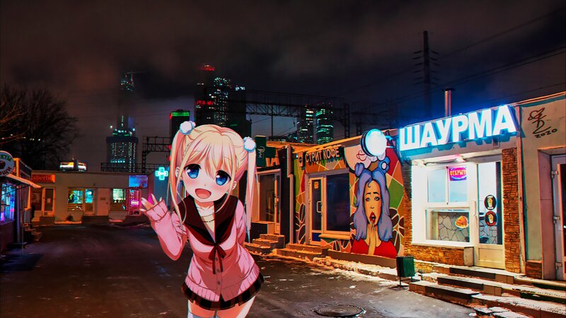 Anime Girl in City Street — Pink