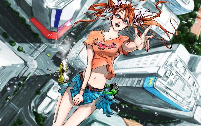 anime girl in cityscape