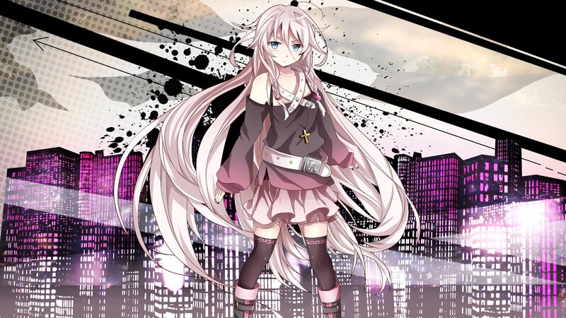 anime girl in cityscape