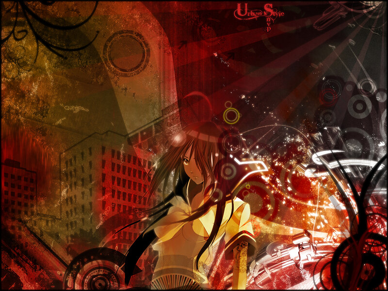 Anime girl in cityscape