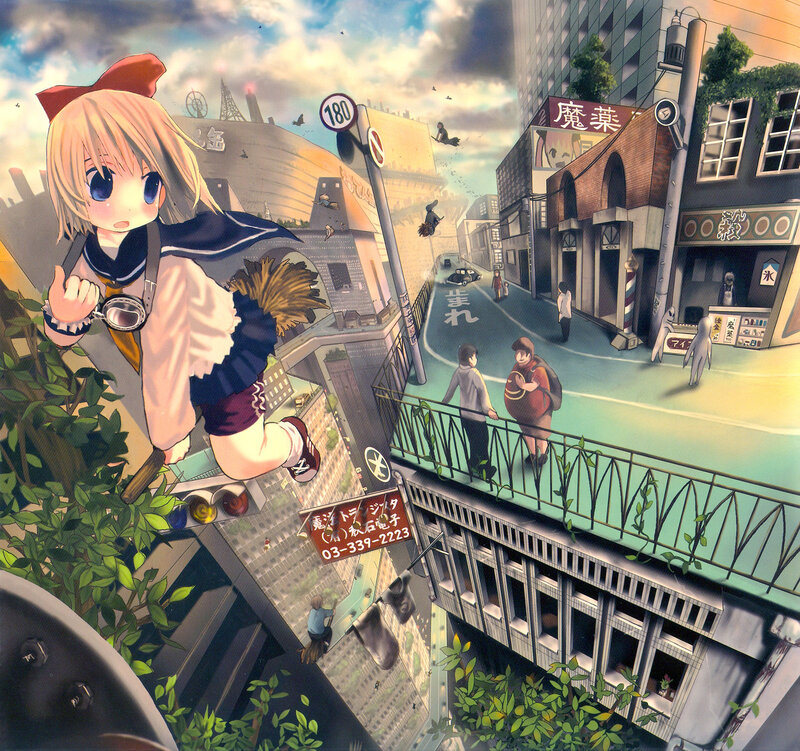 anime girl in cityscape