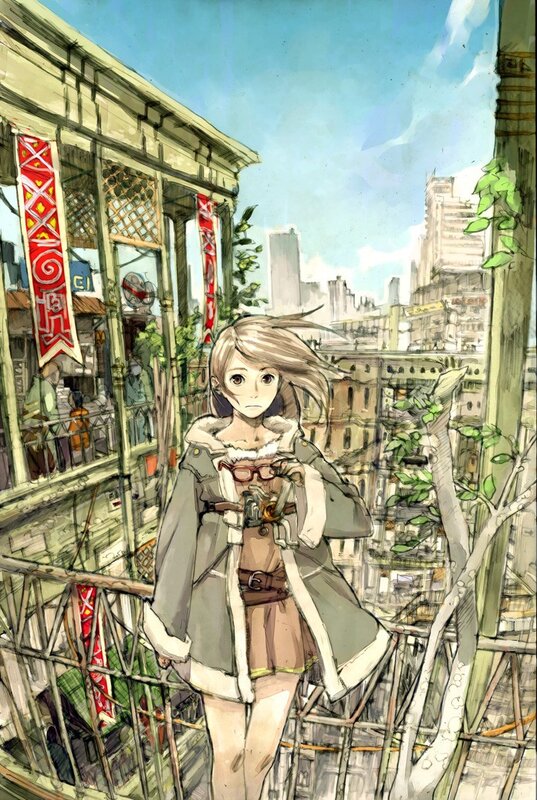 anime girl in cityscape