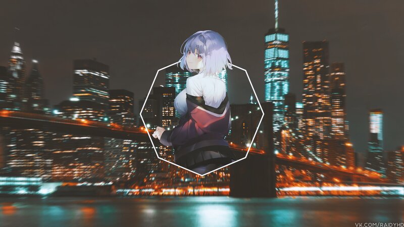 Anime Girl in Cityscape — Blue