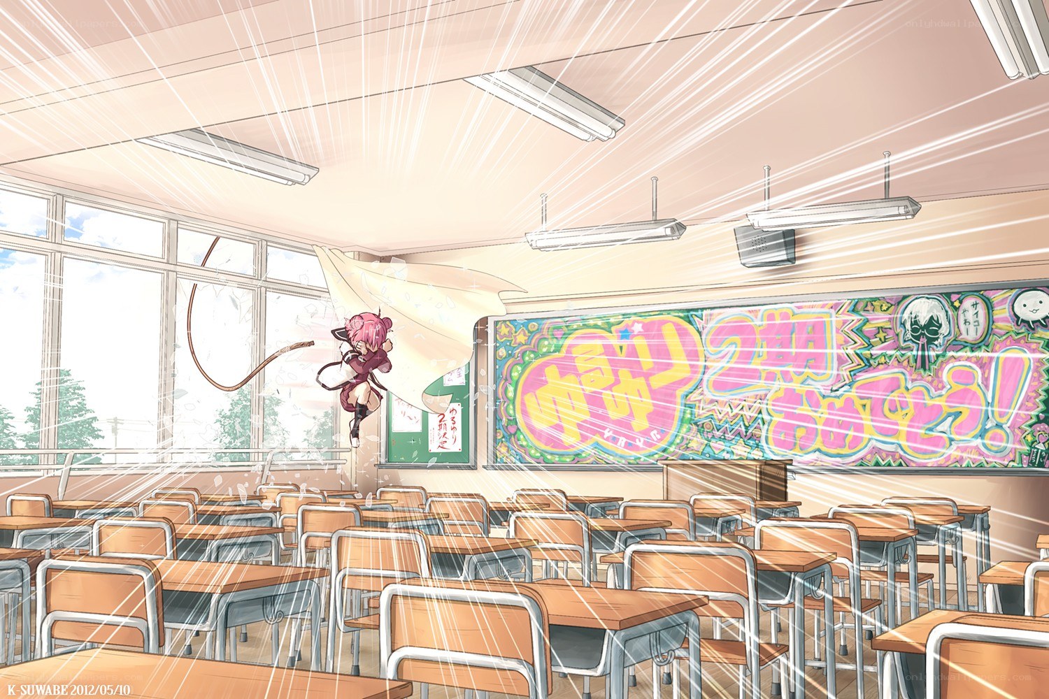 Anime girl in classroom