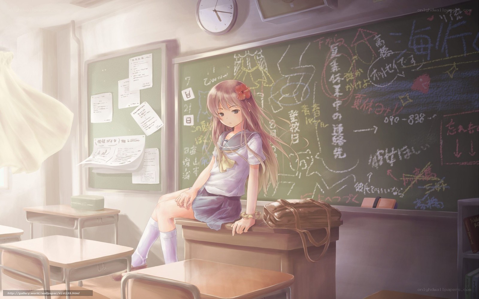 Anime girl in classroom