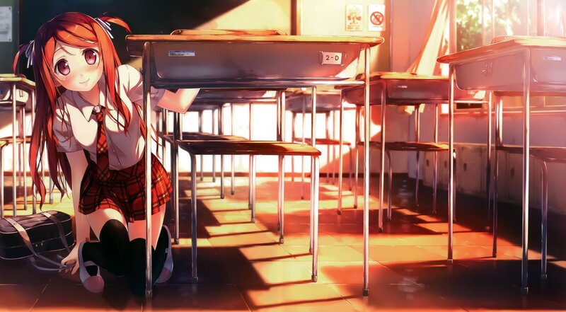 Anime girl in classroom