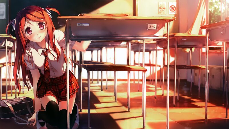 Anime girl in classroom