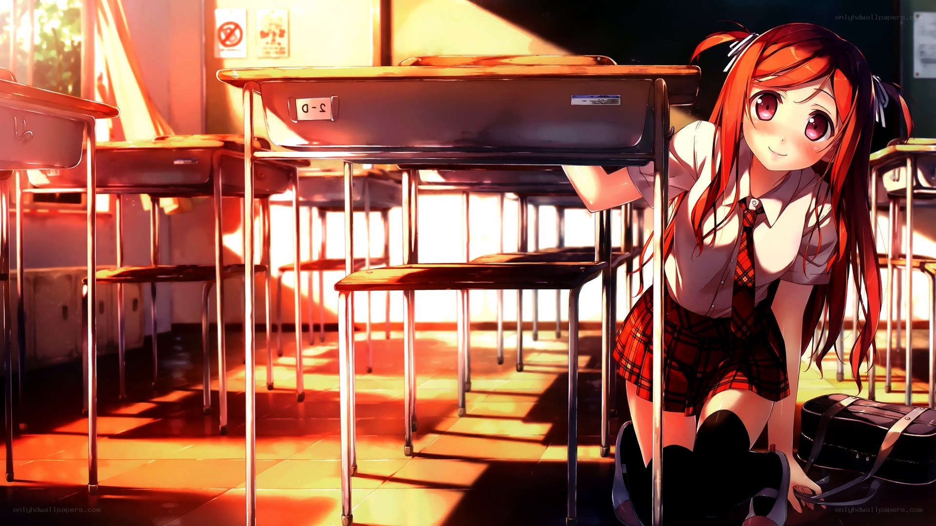 Anime girl in classroom