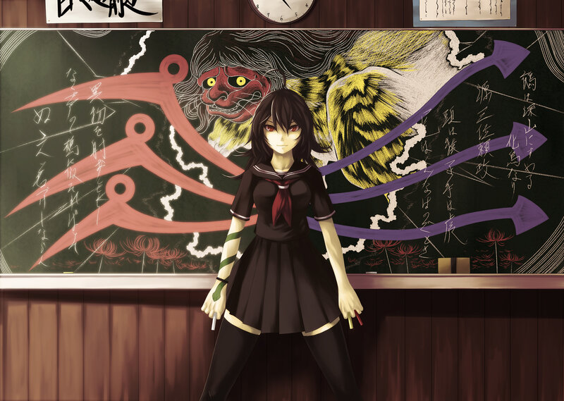 Anime Girl in Classroom — Black, Dark, Dramatic