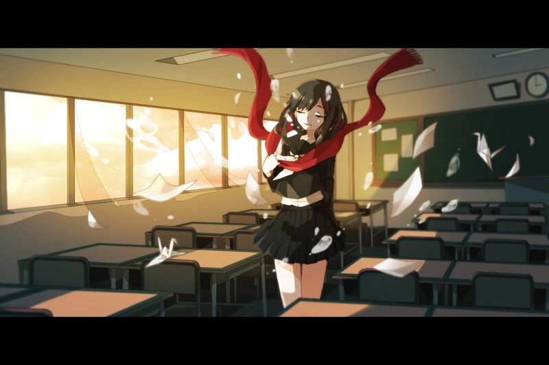 Anime Girl in Classroom — Black, Serene
