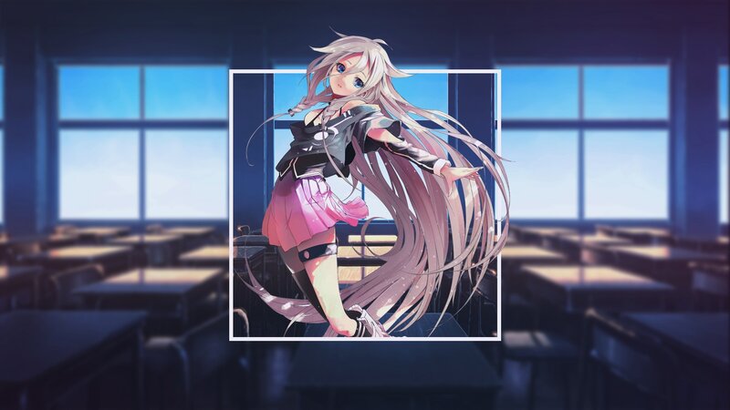 Anime Girl in Classroom — Blue, Calm, Afternoon, Desk