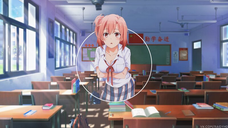 Anime Girl in Classroom — Blue, Calm, Afternoon, Desk, Window