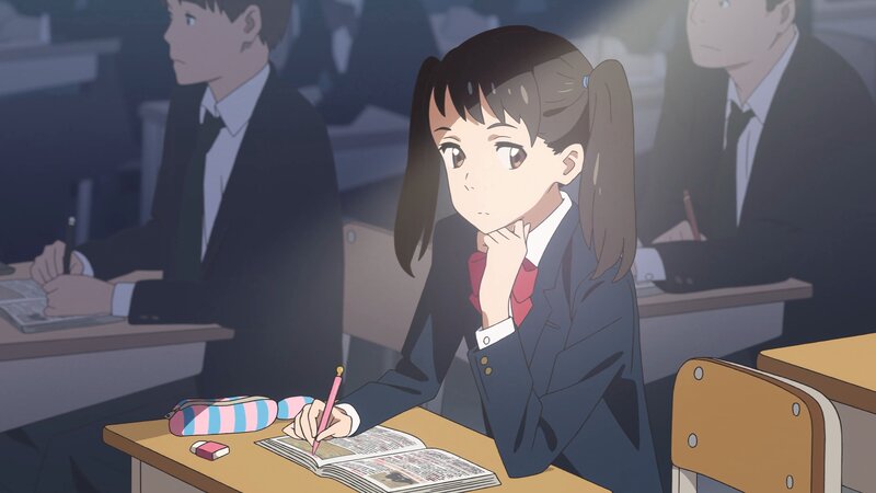Anime Girl in Classroom — Blue, Calm, School Uniform
