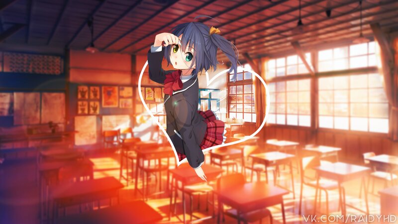 Anime Girl in Classroom — Blue, Dramatic, Afternoon