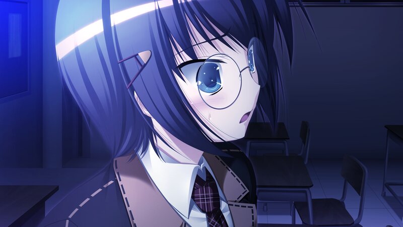 Anime Girl in Classroom — Blue, Dramatic, Night