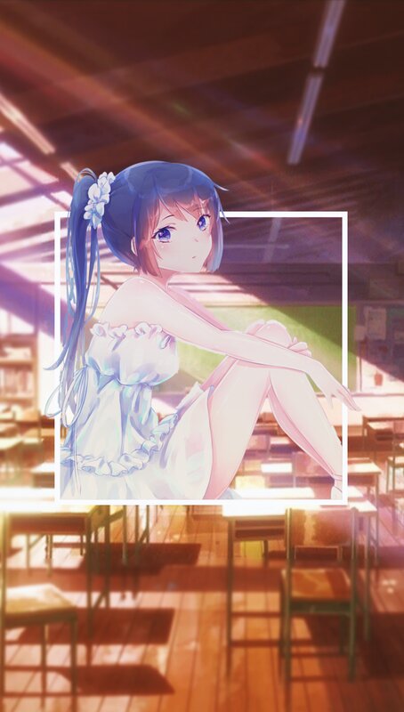 Anime Girl in Classroom — Blue, Serene, Afternoon, Digital Art