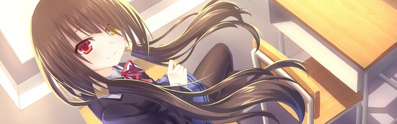 Anime Girl in Classroom — Brown, Calm, Afternoon, School Desk, Chair