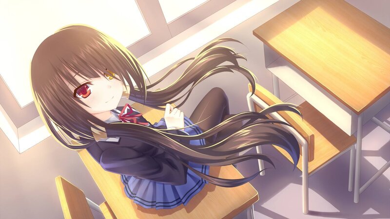 Anime Girl in Classroom — Brown, Calm, Afternoon, School Desk