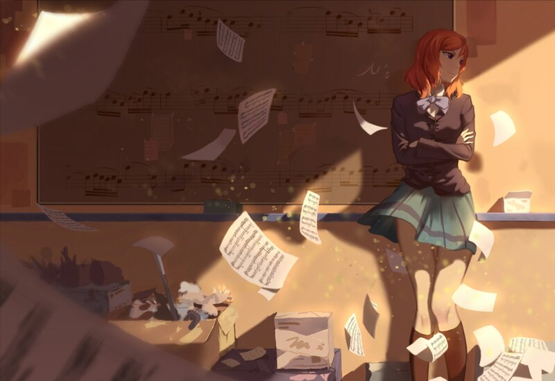 Anime Girl in Classroom — Brown, Dramatic, Afternoon