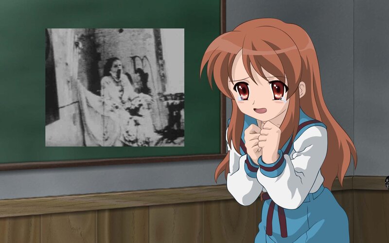Anime Girl in Classroom — Brown, Dramatic, Black and White Photo