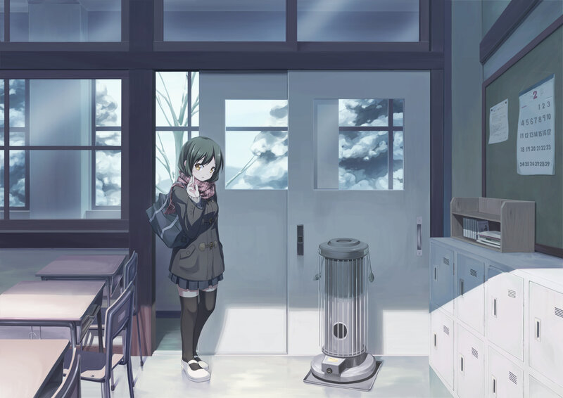 Anime Girl in Classroom — Gray
