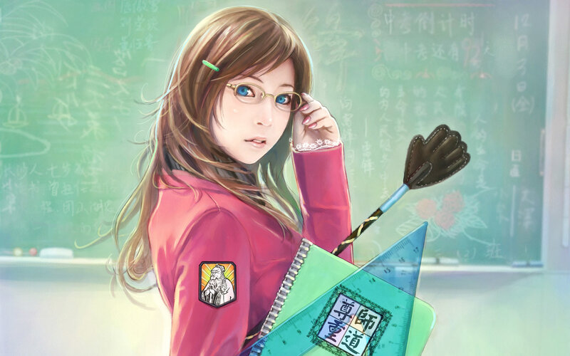Anime Girl in Classroom — Green, Calm