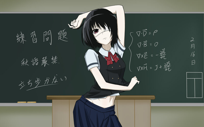 Anime Girl in Classroom — Green, Playful, Blackboard