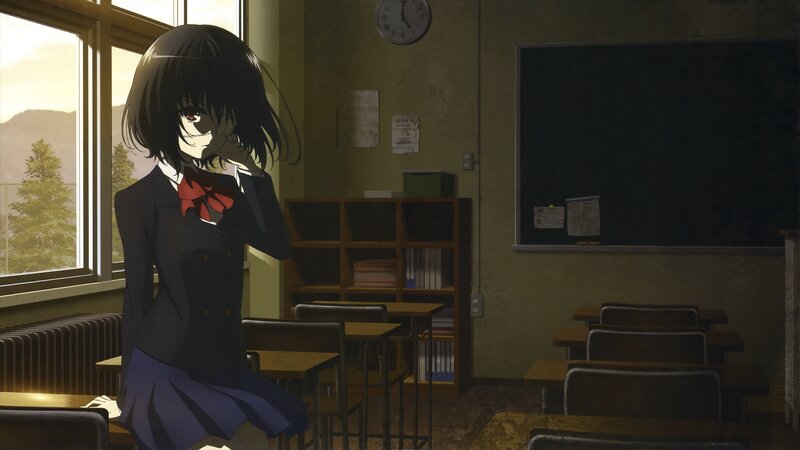 Anime Girl in Classroom — Green, Somber