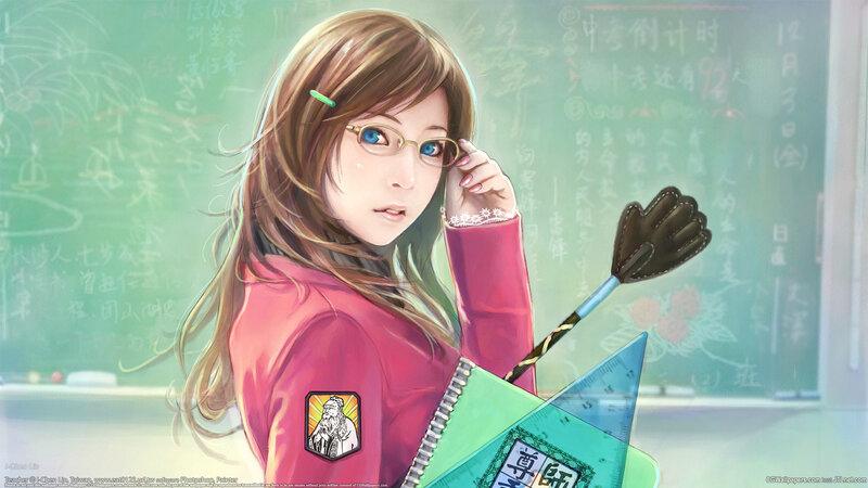 Anime Girl in Classroom — Green