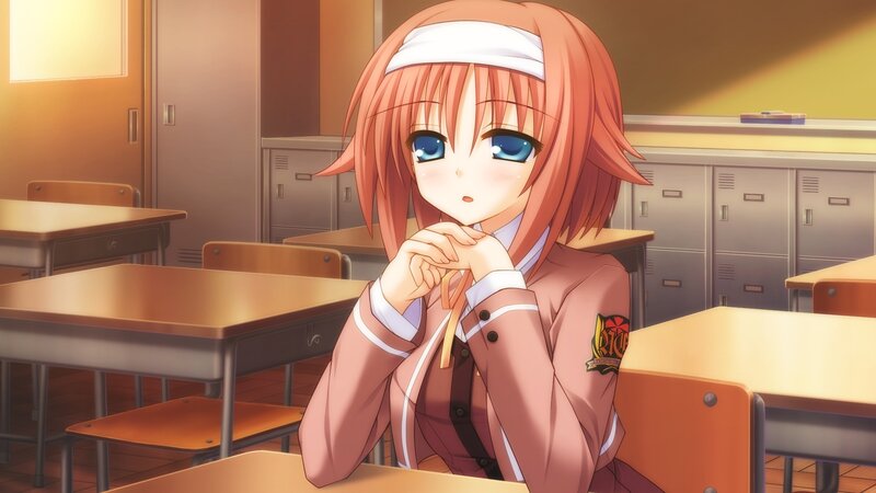 Anime Girl in Classroom — Orange, Calm, Afternoon, School Desk
