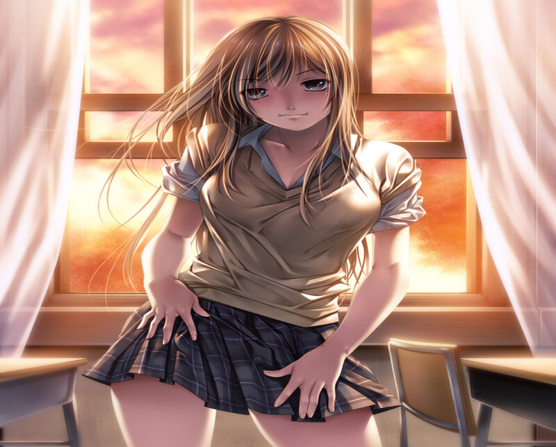 Anime Girl in Classroom — Orange, Calm