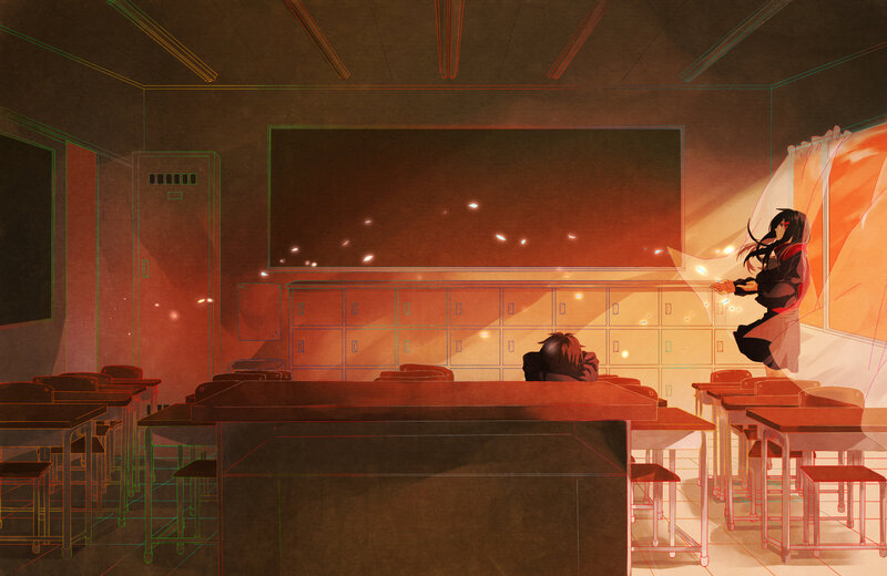 Anime Girl in Classroom — Orange, Dramatic