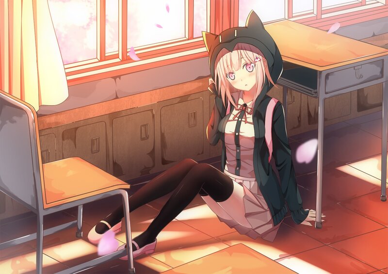 Anime Girl in Classroom — Pink, Calm, Spring