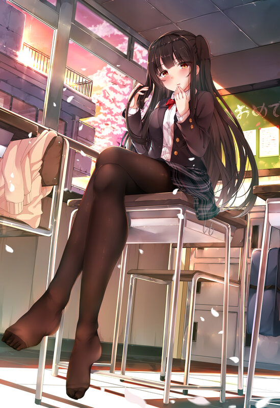 Anime Girl in Classroom — Pink, Calm, Sunset, Digital Art