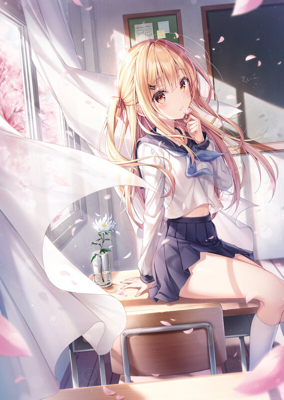 Anime Girl in Classroom — Pink, Serene, Spring