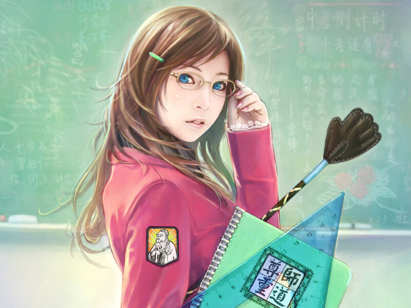 Anime Girl in Classroom — Pink