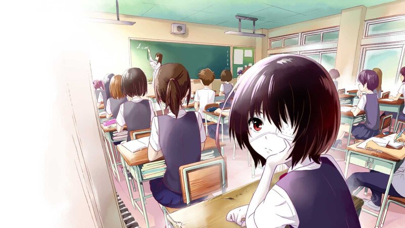 Anime Girl in Classroom — Purple, Calm, Afternoon, Students