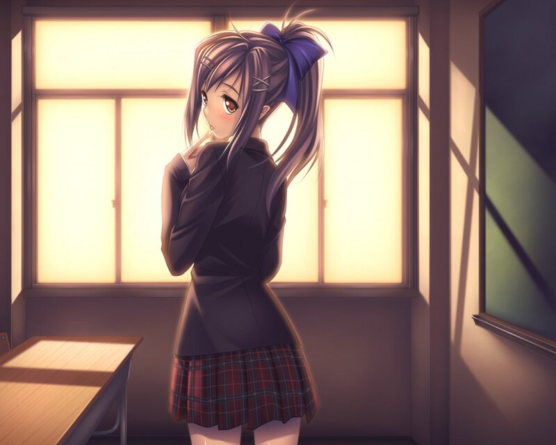 Anime Girl in Classroom — Purple, Calm, Afternoon
