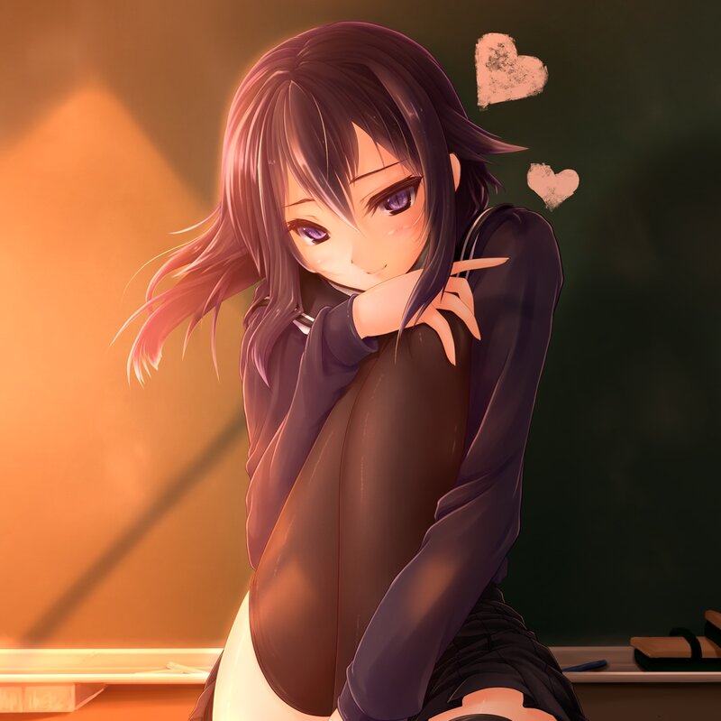 Anime Girl in Classroom — Purple, Calm, Sunset