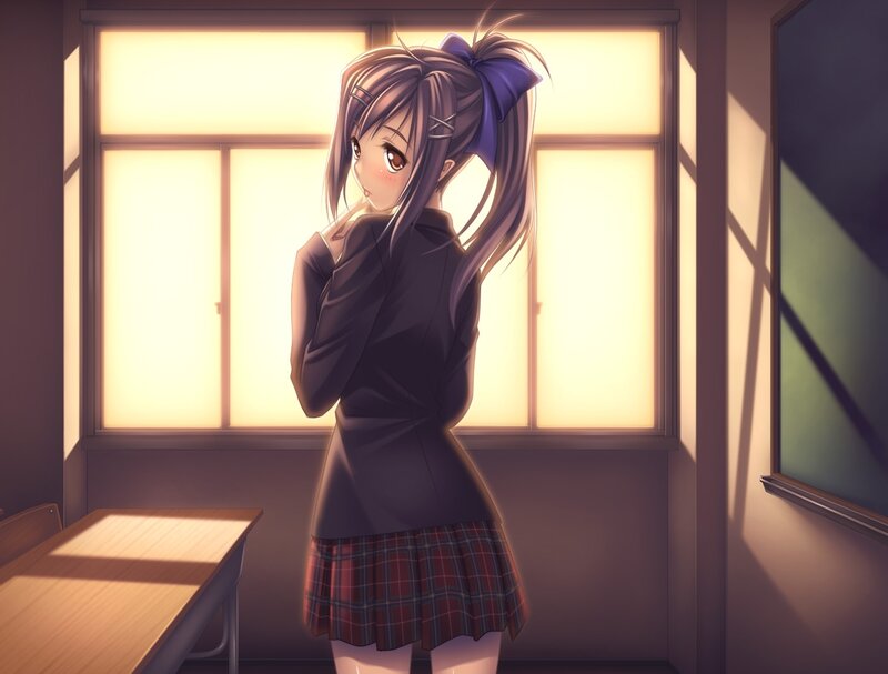 Anime Girl in Classroom — Purple, Serene, Afternoon