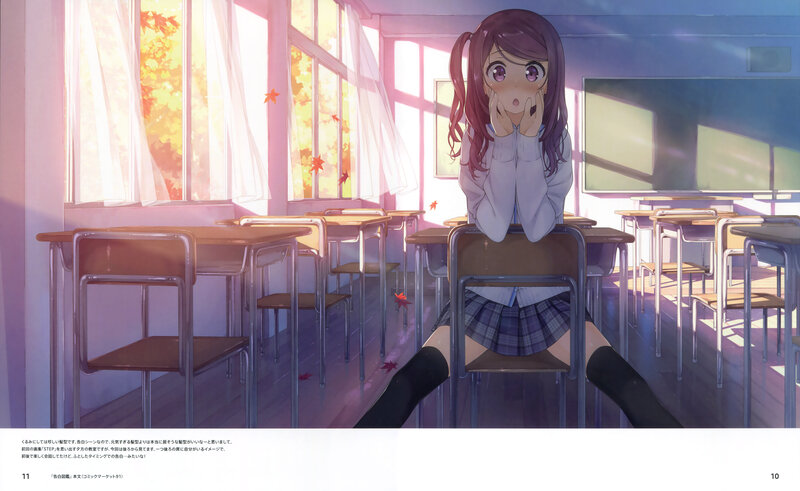 Anime Girl in Classroom — Purple, Serene, Autumn