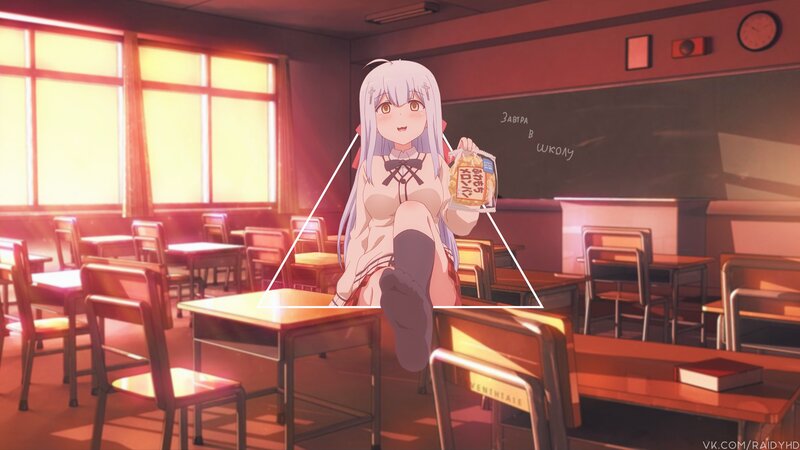 Anime Girl in Classroom — Red, Calm, Sunset