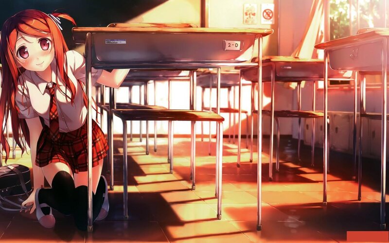 Anime Girl in Classroom — Red, Calm
